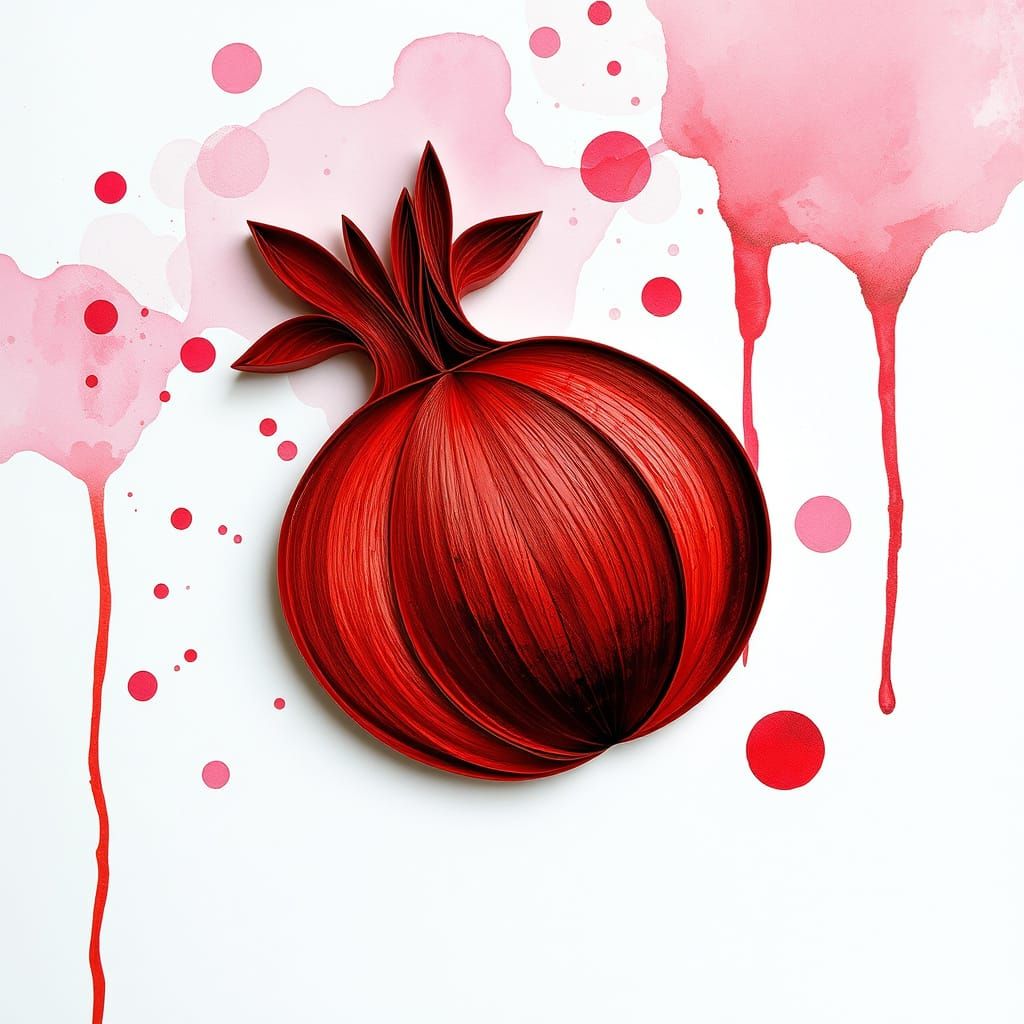 Intricately Quilled Pomegranate in Royal Red on Dreamy Water...