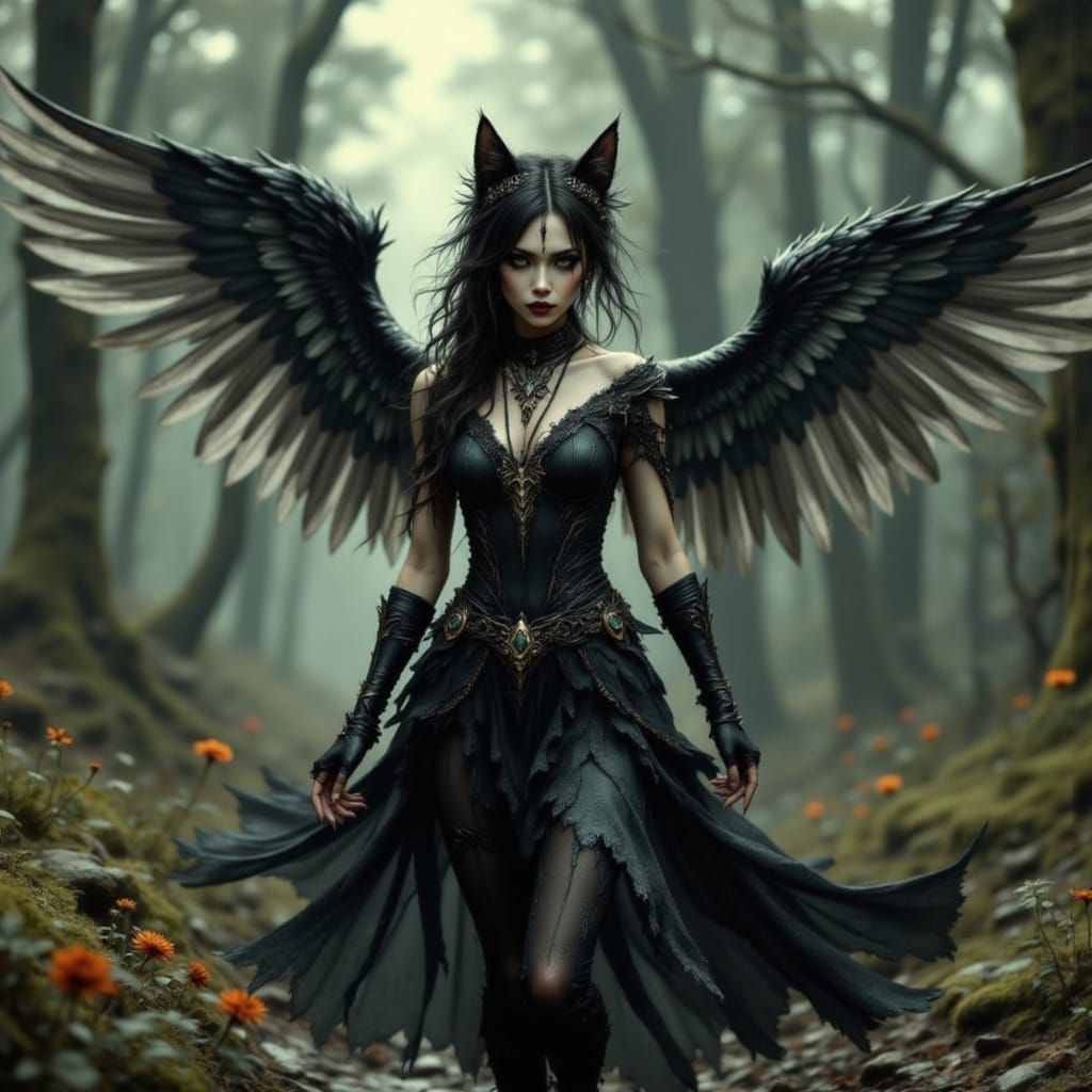 Gothic Feline Angel in Visual Kei Style