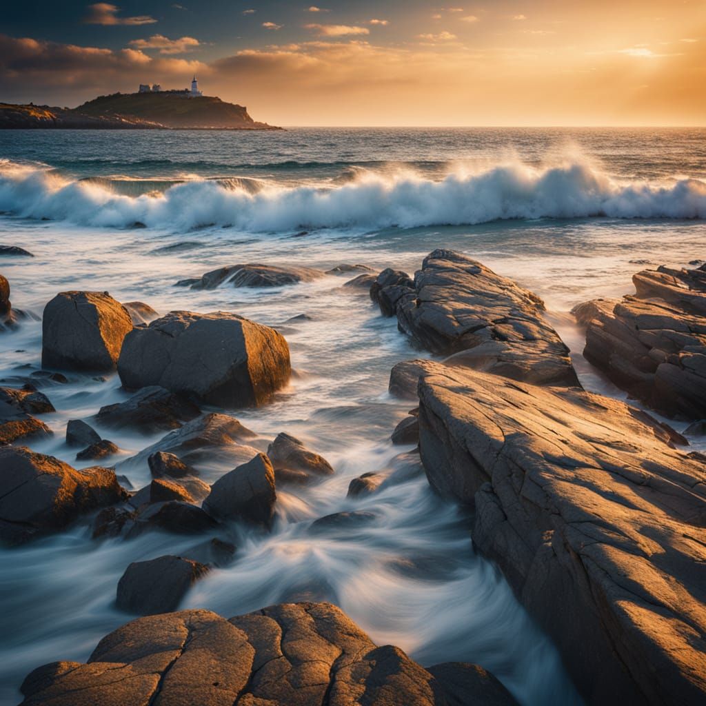 Vast Blue Ocean Landscape at Golden Hour