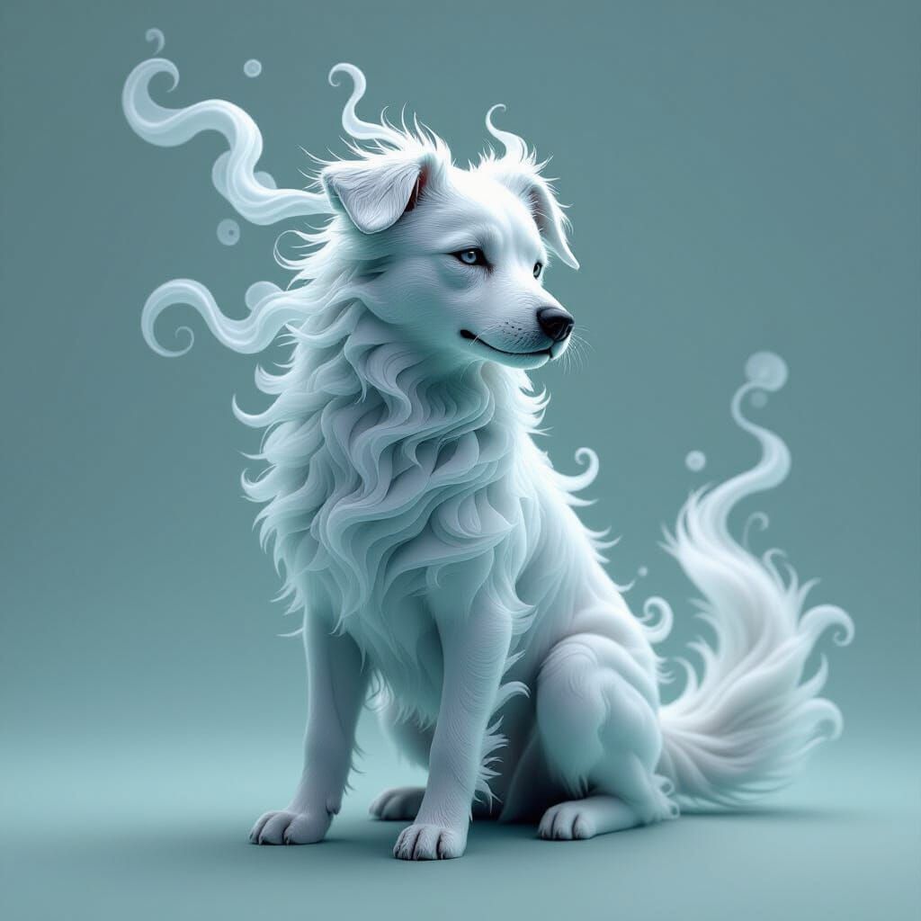 Ethereal Smoke Dog in Surreal Digital Art Style