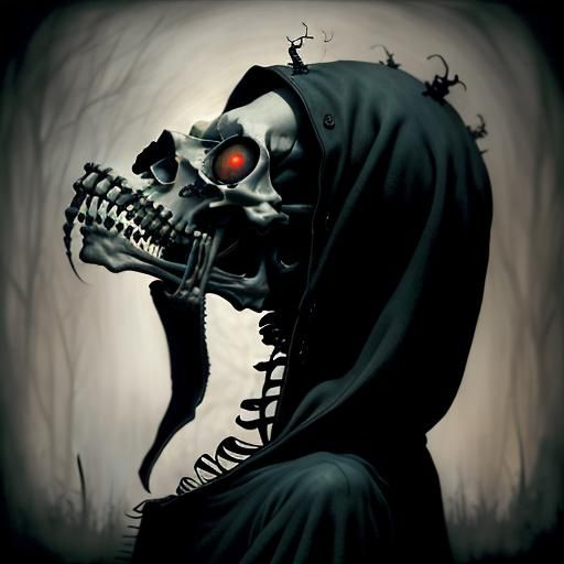 Haunting Skeletal Figure in Surreal Horror Style