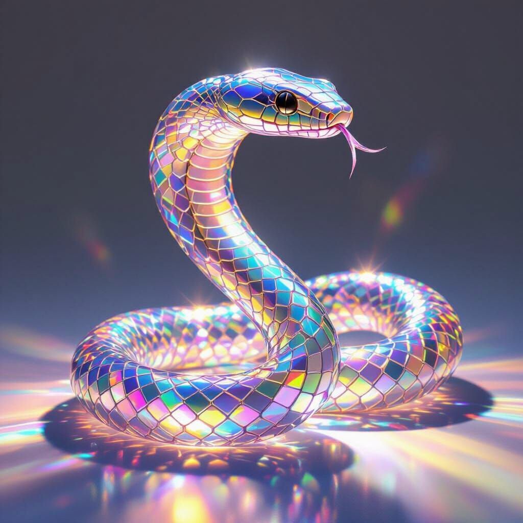 Iridescent Glass Cobra Sculpture with Rainbow Hues