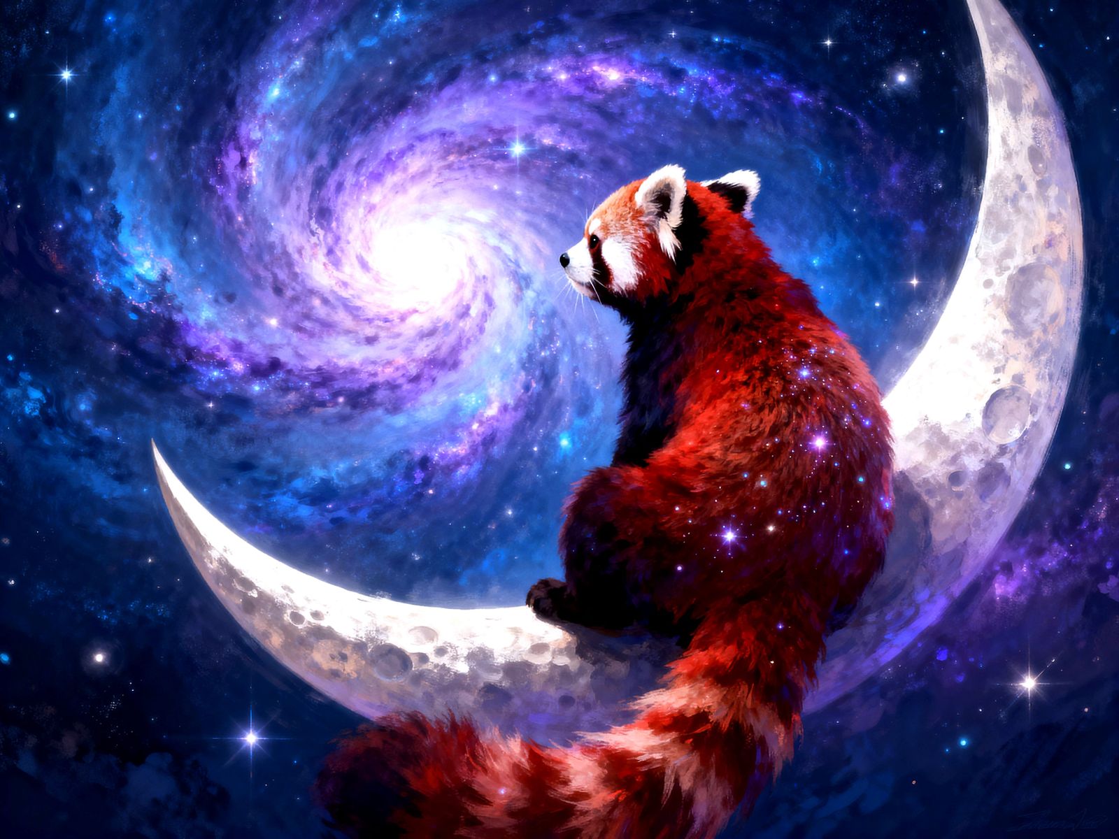 Cosmic Red Panda on Moon, Stardust Fur