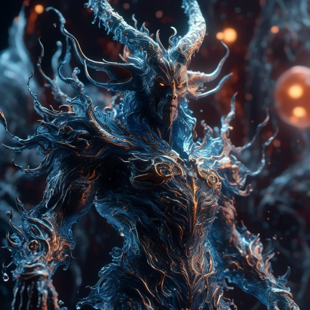 Cosmic Horned Demon in Obsidian Cosmos