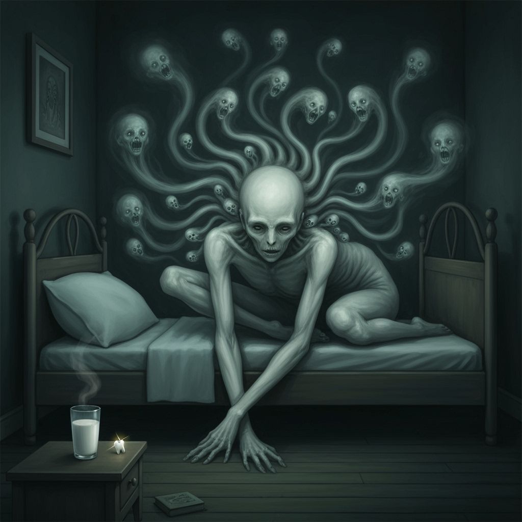 Nightmarish Being Under Bed in Dark Fantasy Style