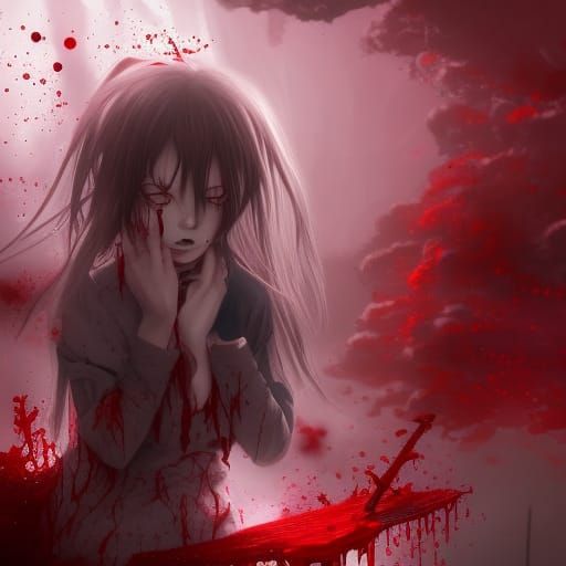 Creepy Anime Girl with Dripping Blood