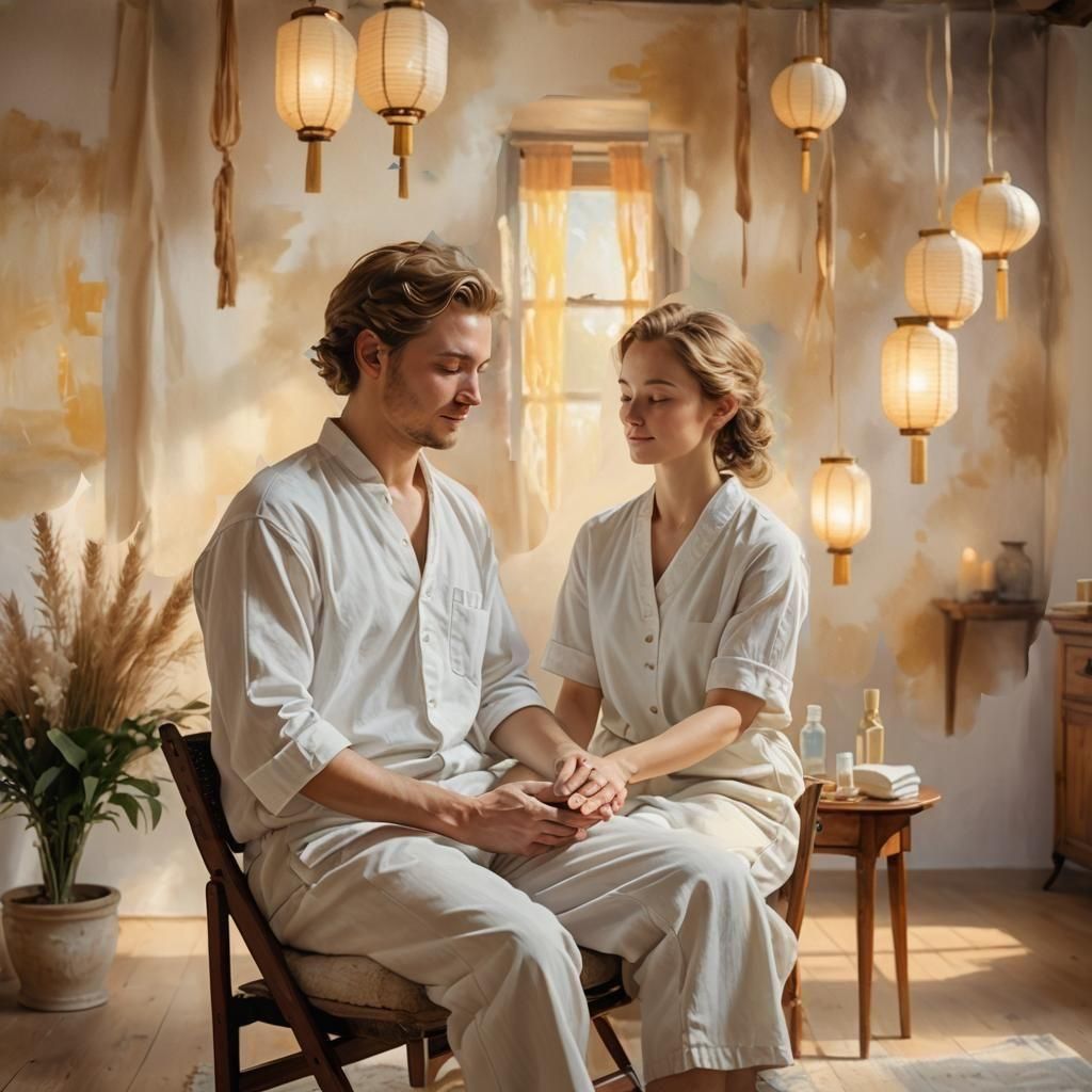 Man Receives Massage in Lantern Lit Room
