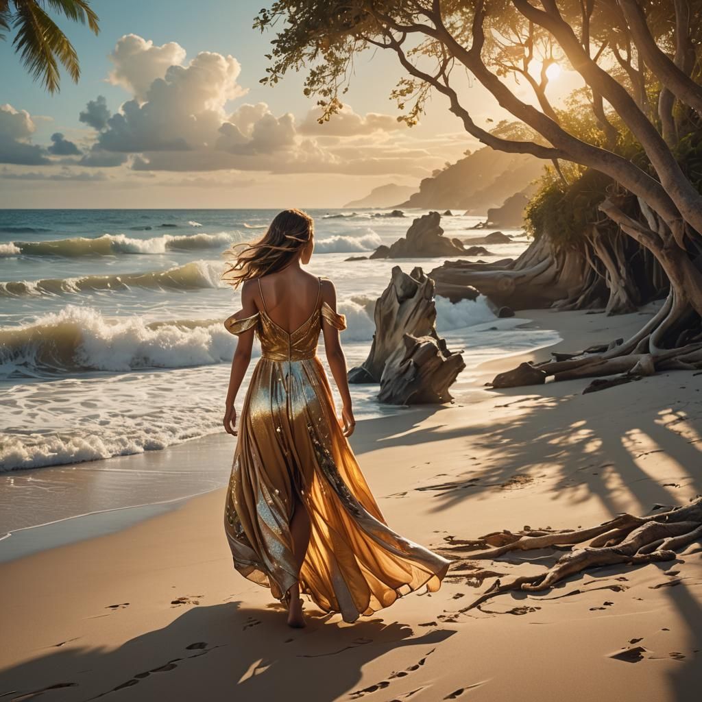 Girl on Beach in Golden Hour: Digital Painting