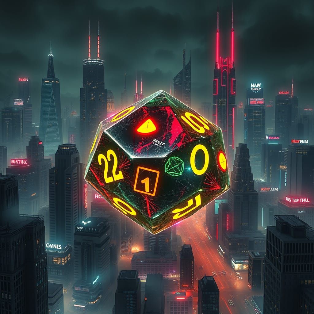 Cyberpunk City Inside D20 Dice