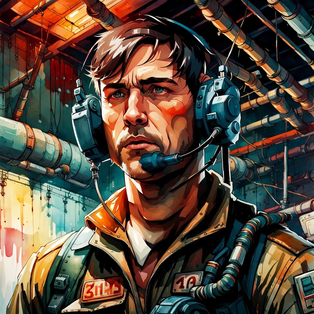 Michael Afton Portrait in Detailed Watercolor Style