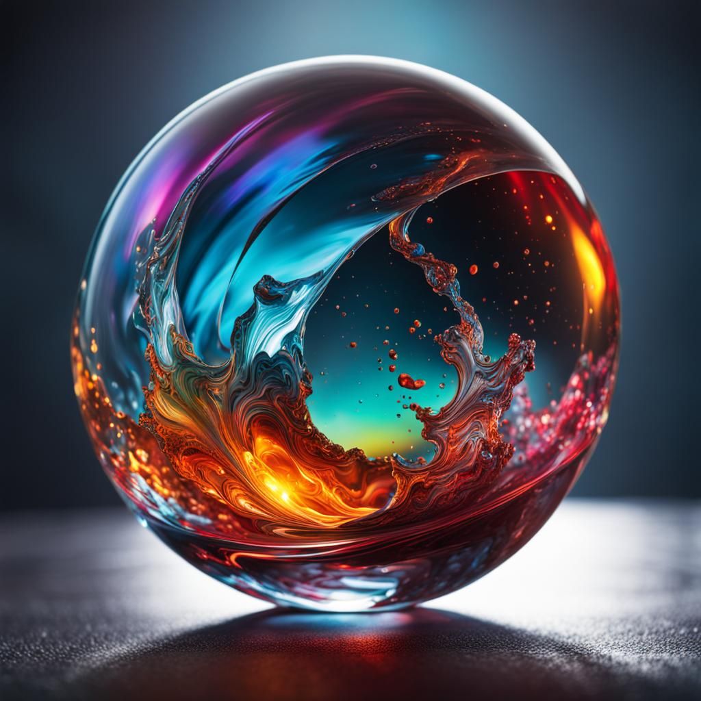 Anger Scene Inside Glass Orb, Hyperrealistic Art