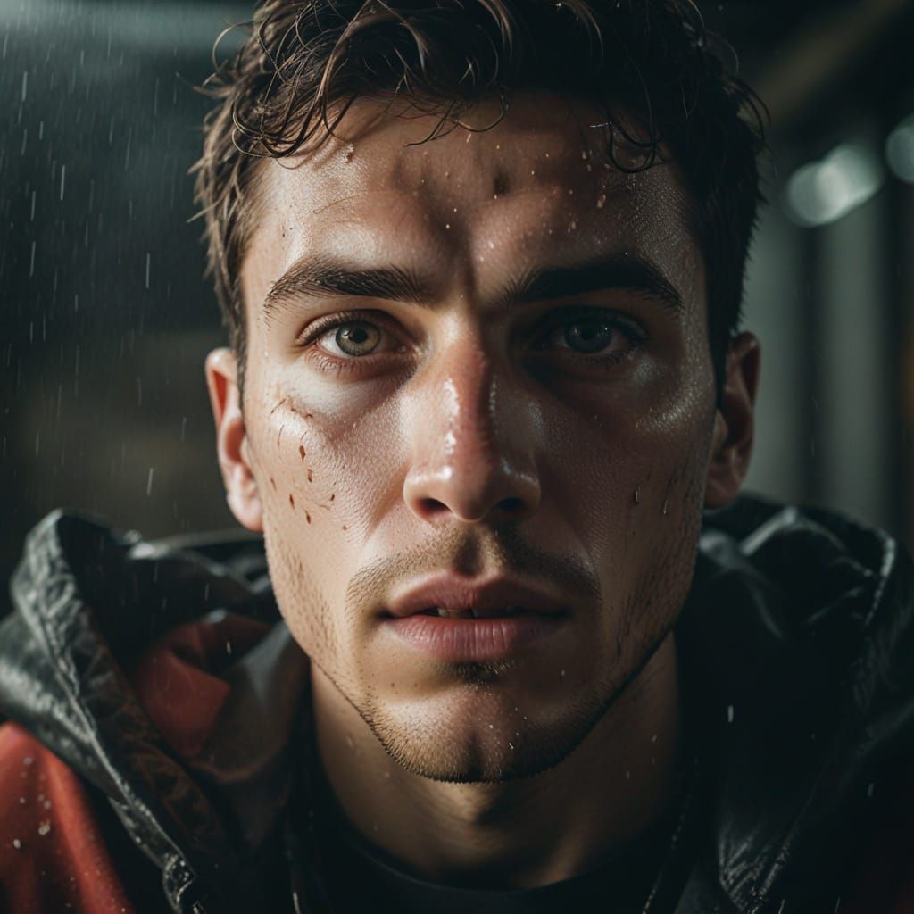 Intense Young Man's Face in High-Contrast Portrait