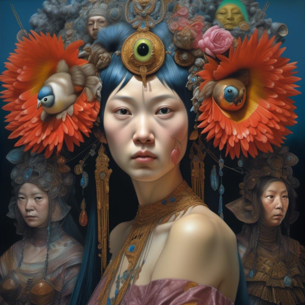 Surreal Portrait in Brunelleschi Atelier with Headdress