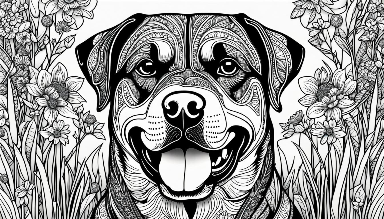 Detailed Rottweiler Coloring Page in Meadow