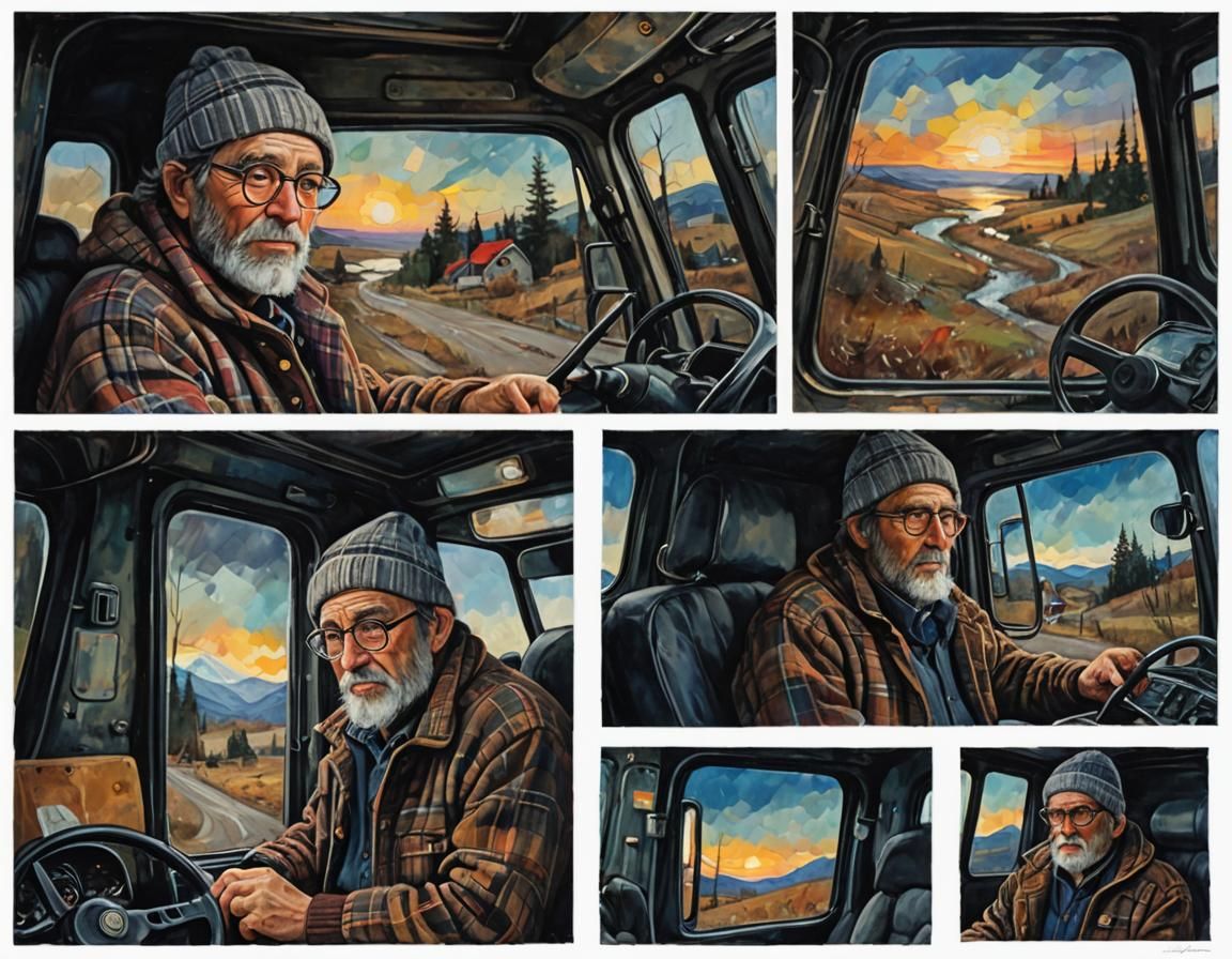 Man in Truck with Galactic Sky, Oil Painting