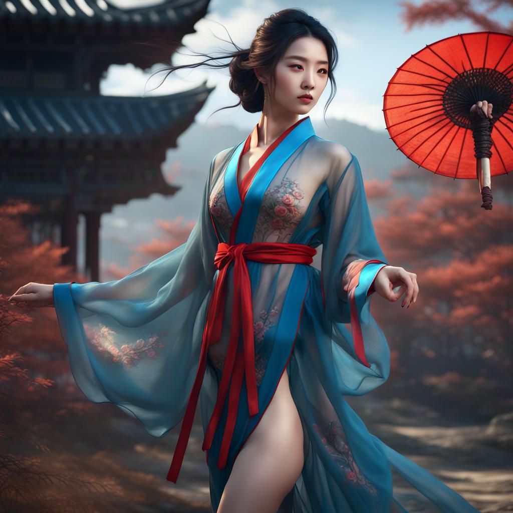 Korean Woman in Silk Robe, Fantasy Concept Art