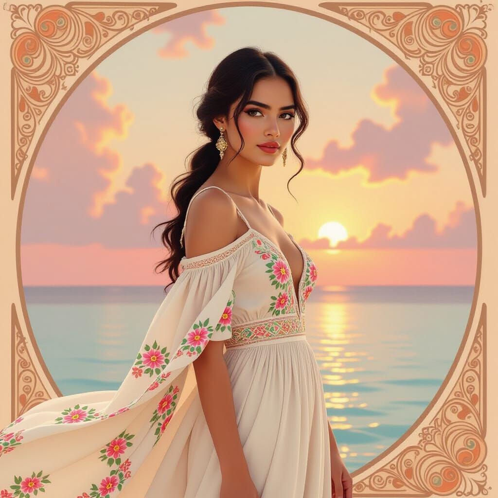 Mexican Woman in Maldives, Art Nouveau Style