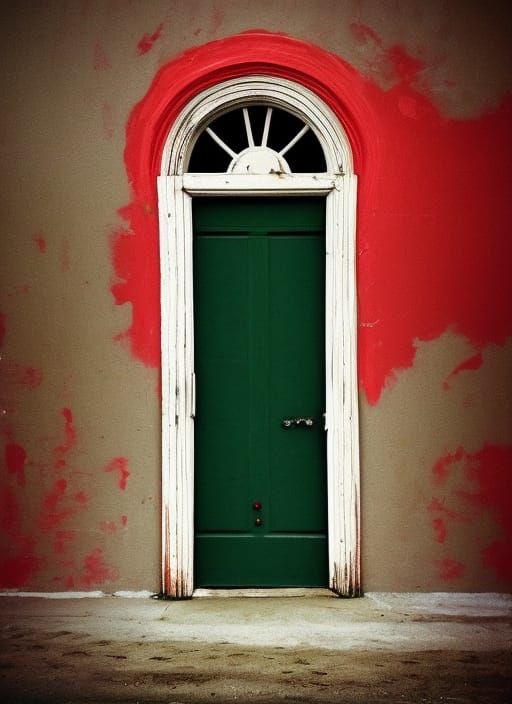 Fiery Red Door in Hyperrealistic Style