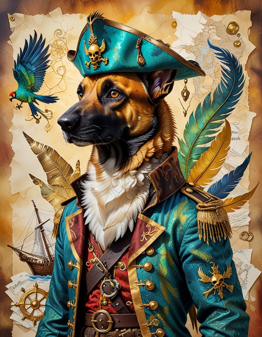 Dog as Pirate in Surrealist Painting Style