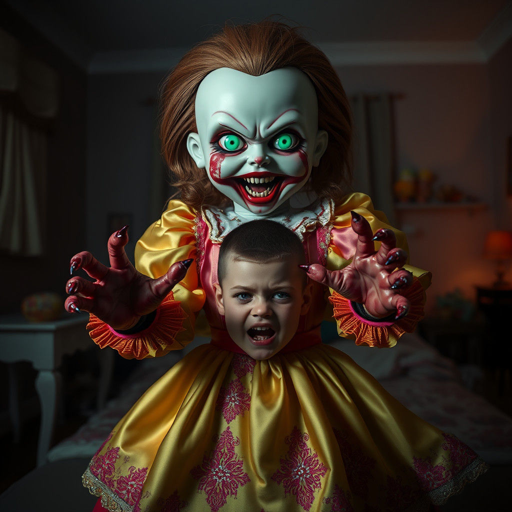 Creepy Doll Ready to Attack in Cozy Room