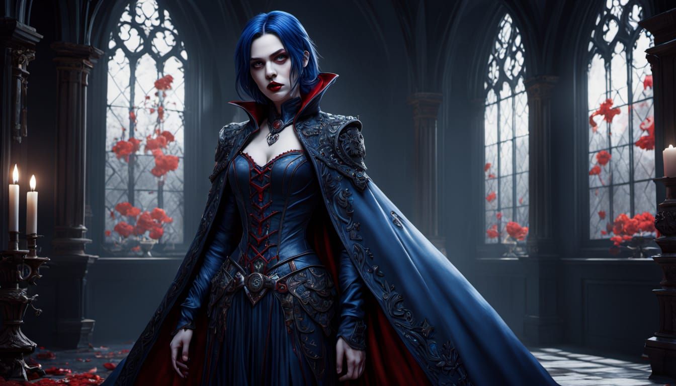 Gothic Vampiress Queen Commands Her Domain in Comic Art Styl...