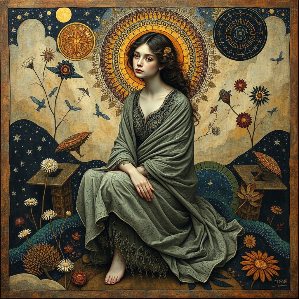 Dreamlike Figure in Vibrant, Ethereal Attire