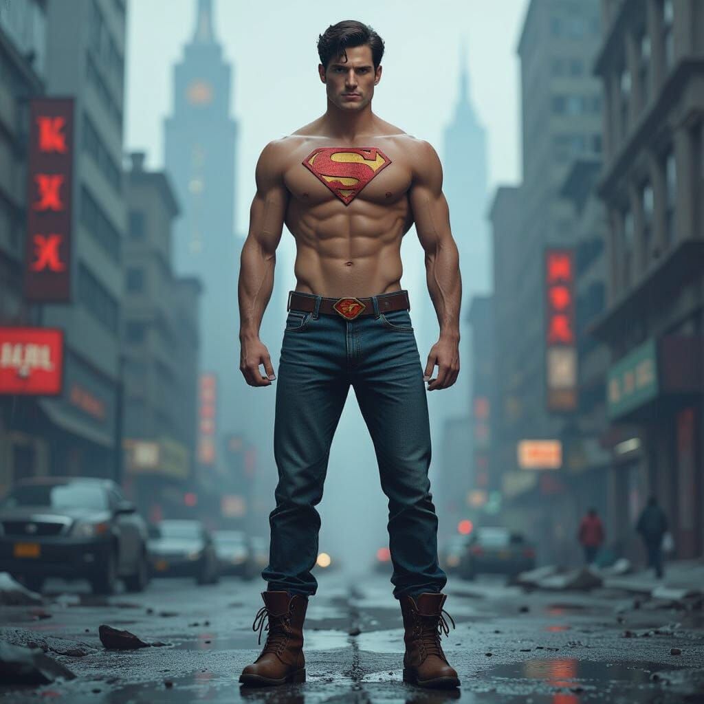 Clark Kent in Dystopian Metropolis, Matte Painting Style