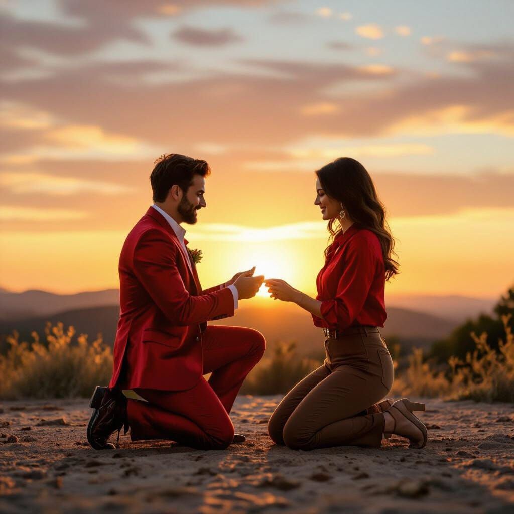 Romantic Sunset Proposal in Warm Golden Hour Light