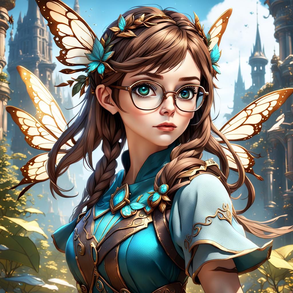 Fairy Girl with Glasses in Detailed Digital Painting