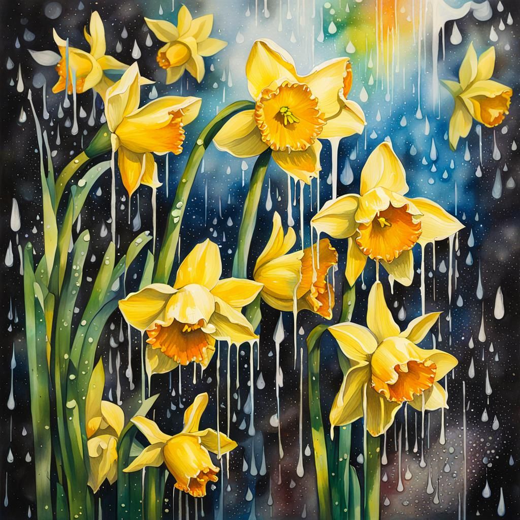 Daffodils in Watercolour with Graffiti Art Elements