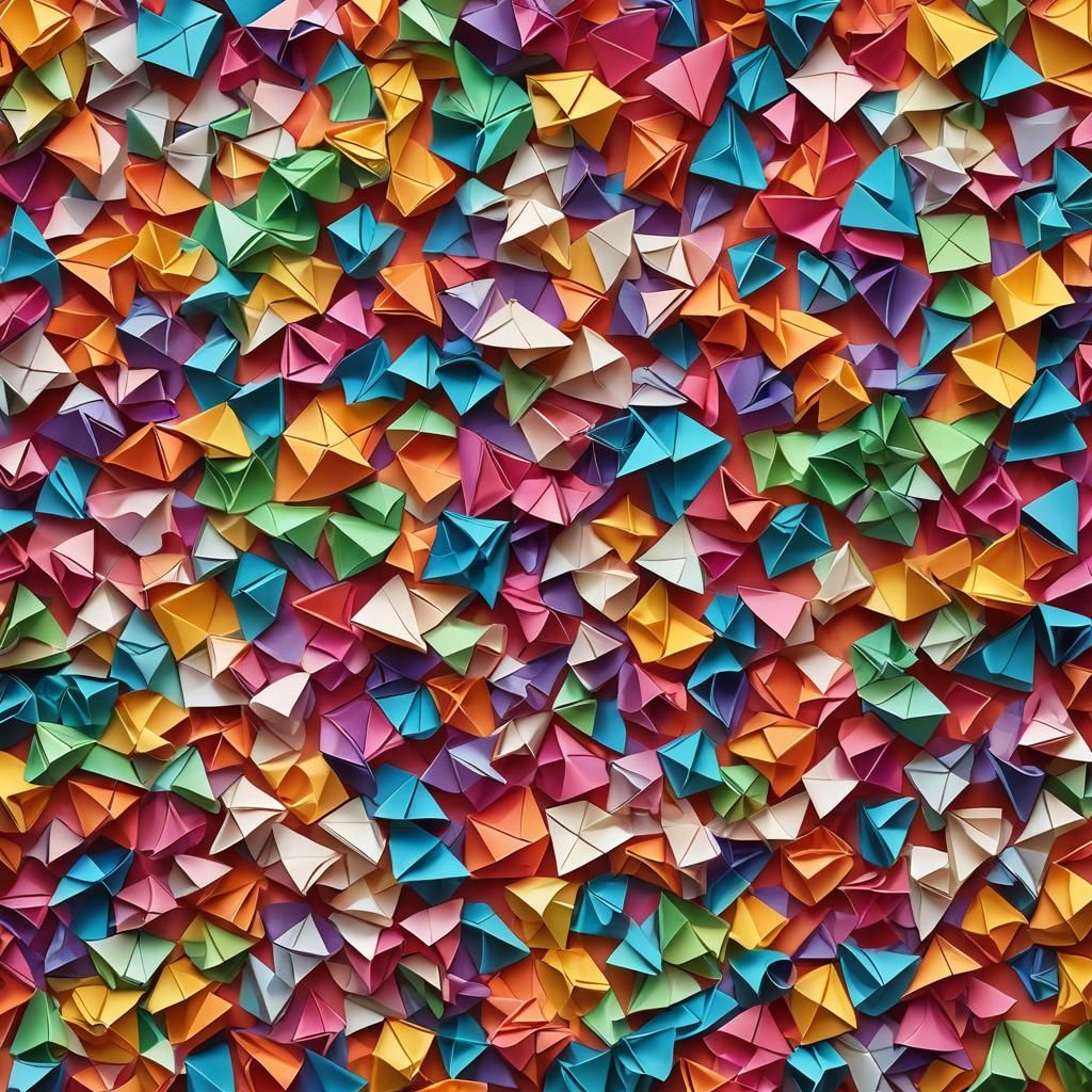 Vibrant Origami Structures in Digital Art