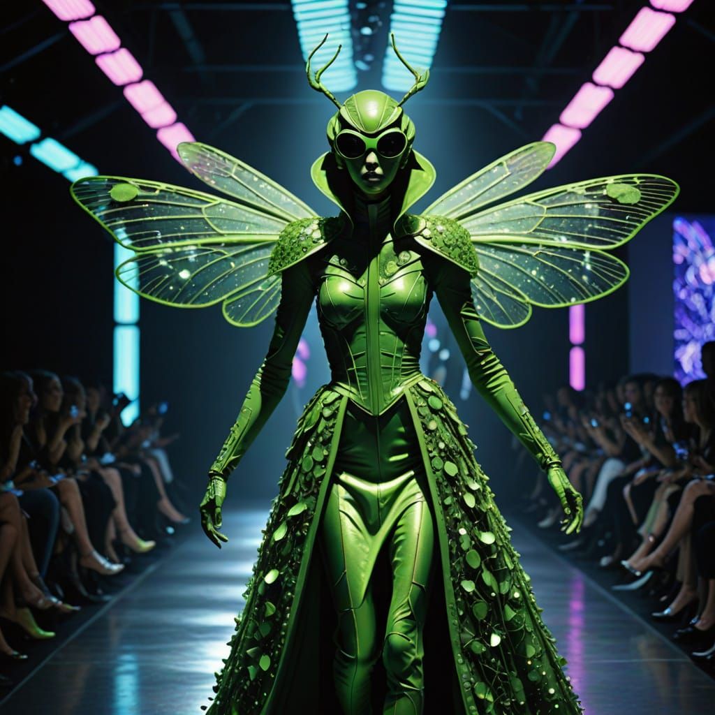 Surreal Fashion Runway in Neon Glowing Colors