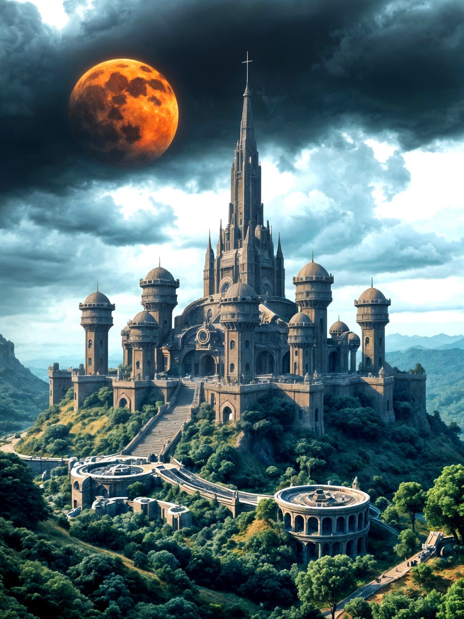 Futuristic Citadel on Alien Planet with Moons