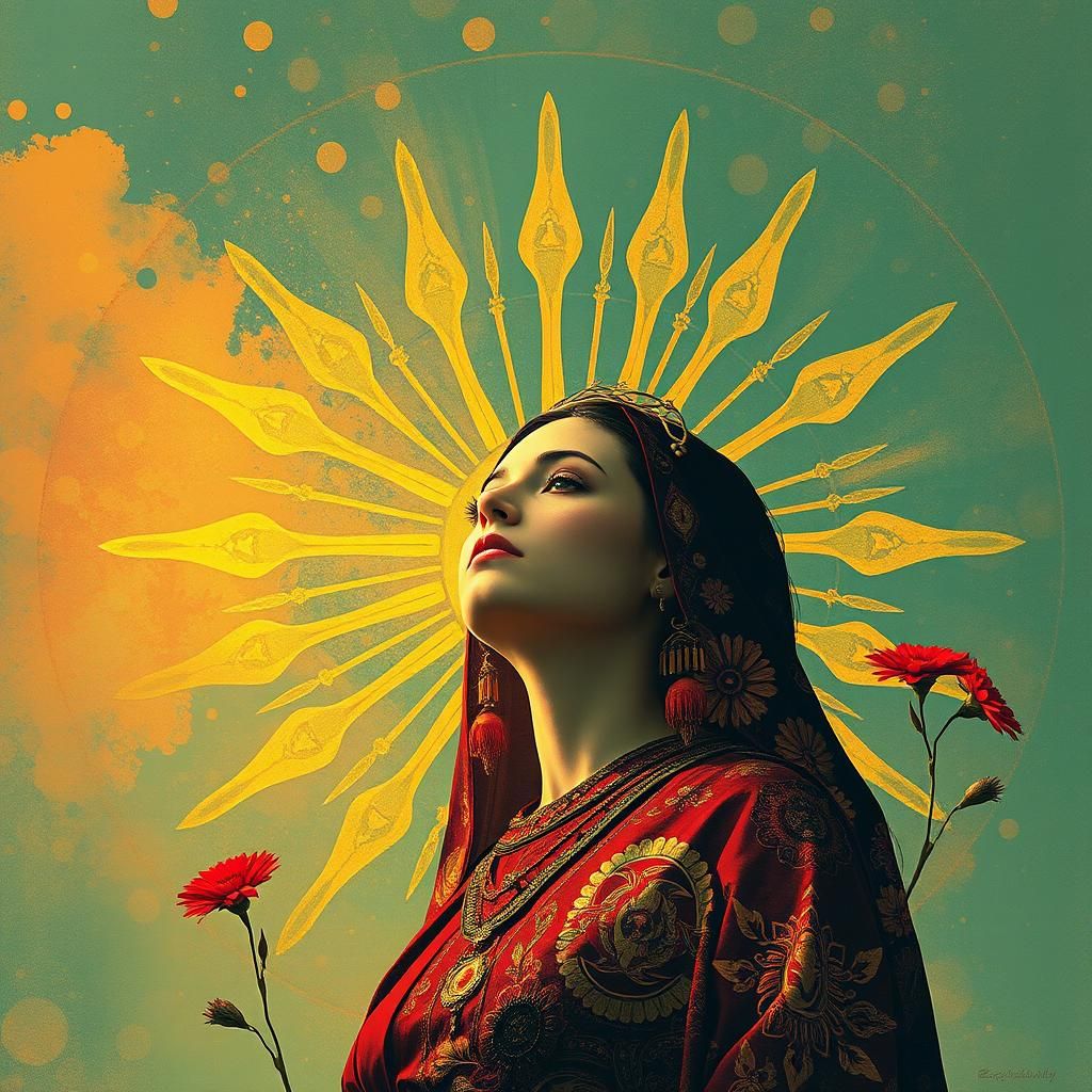 Radiant Sun Queen in Mixed Media Poster Art