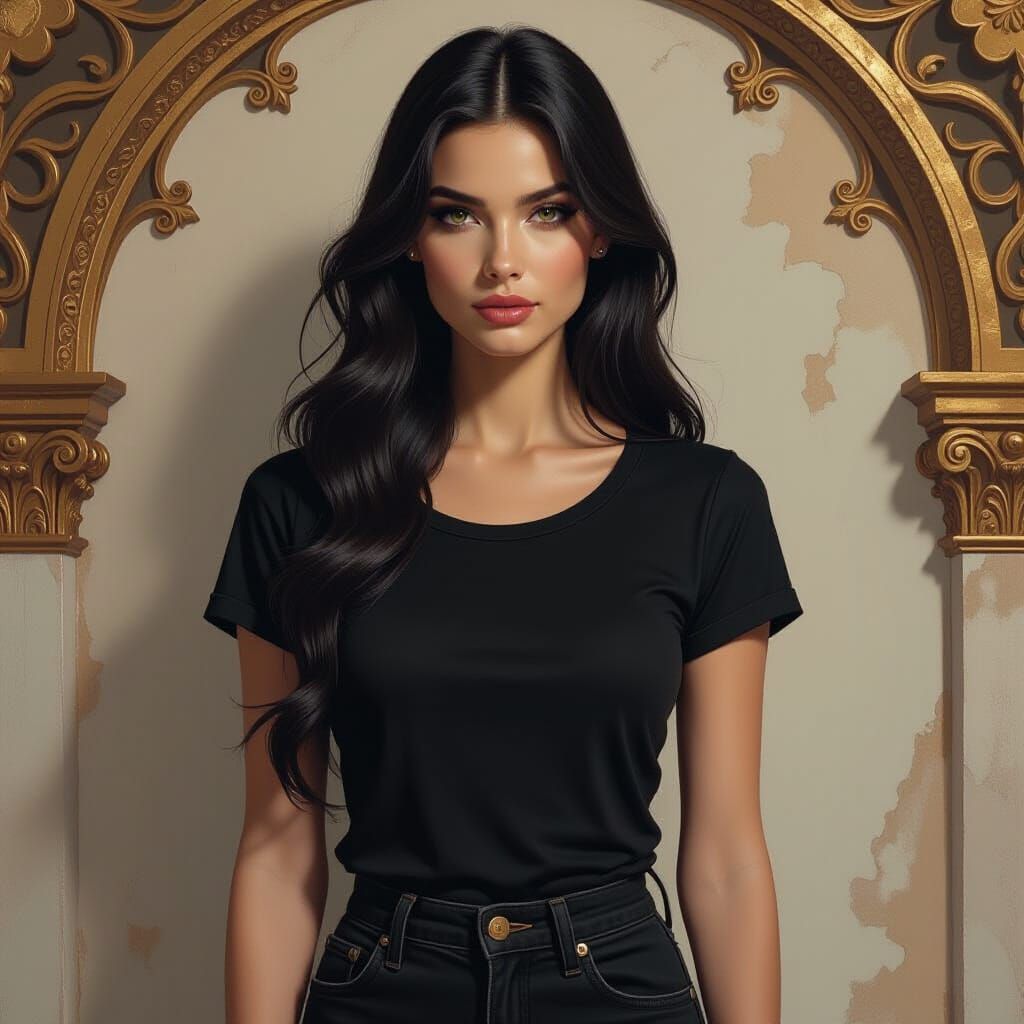 Goth Elf Woman as Renaissance Fresco Painting