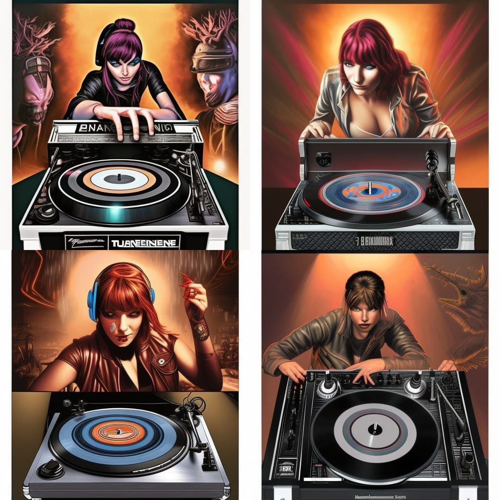 Punk DJ Rocks Crowd on Burning Turntables, Comic Art