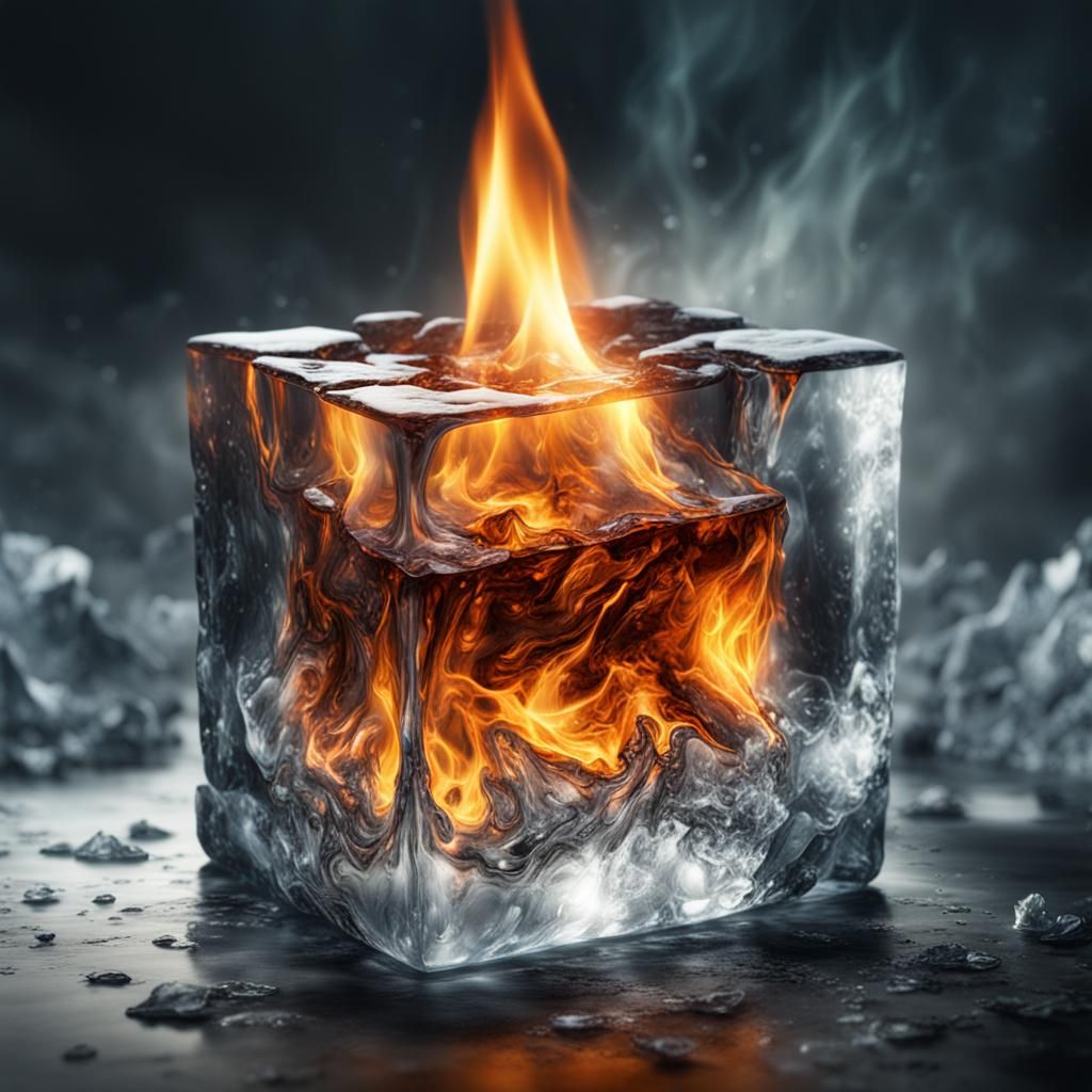 Flame Captured in Ice Cube: Digital Matte Painting