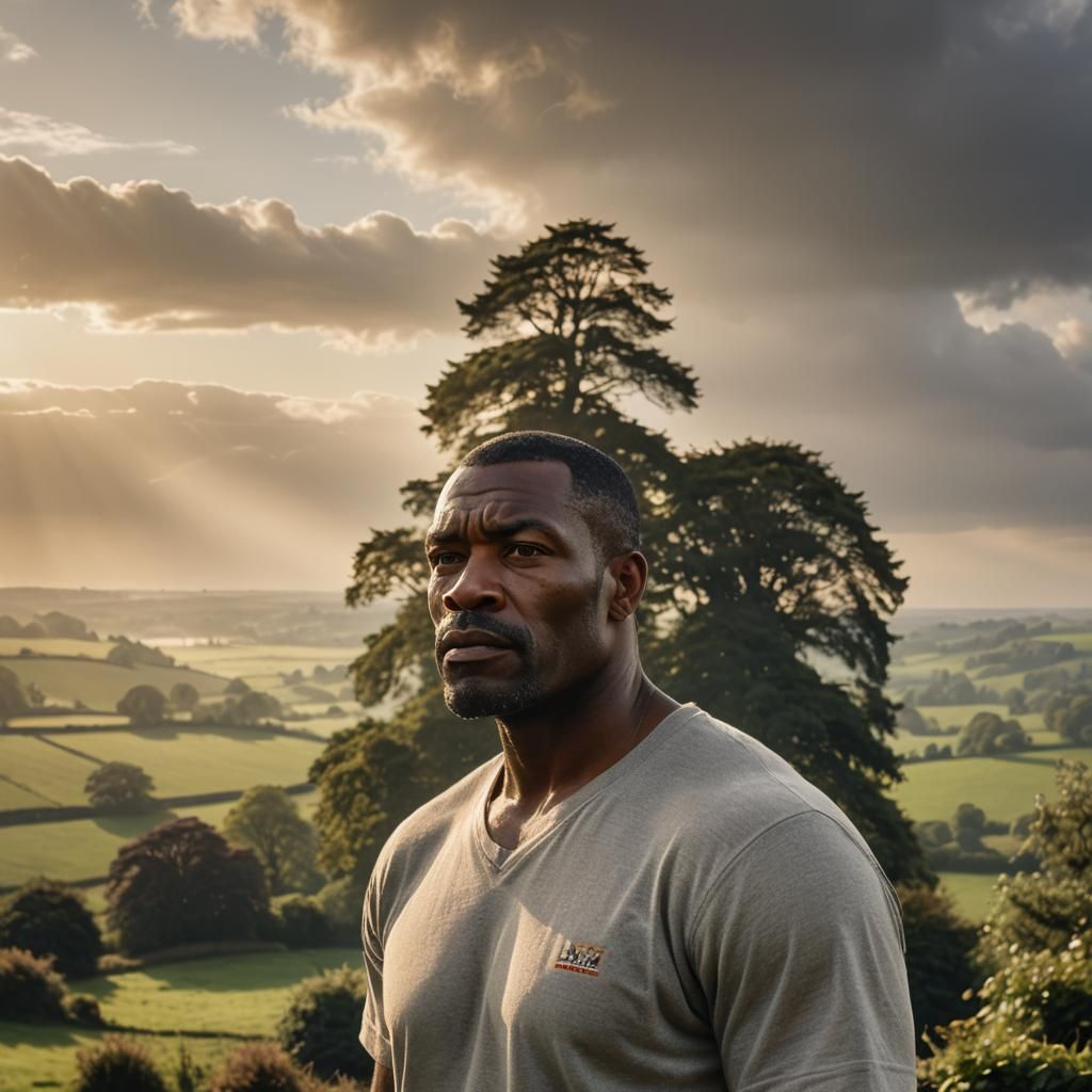 Hyper-Realistic Portrait of British Boxer in Landscape