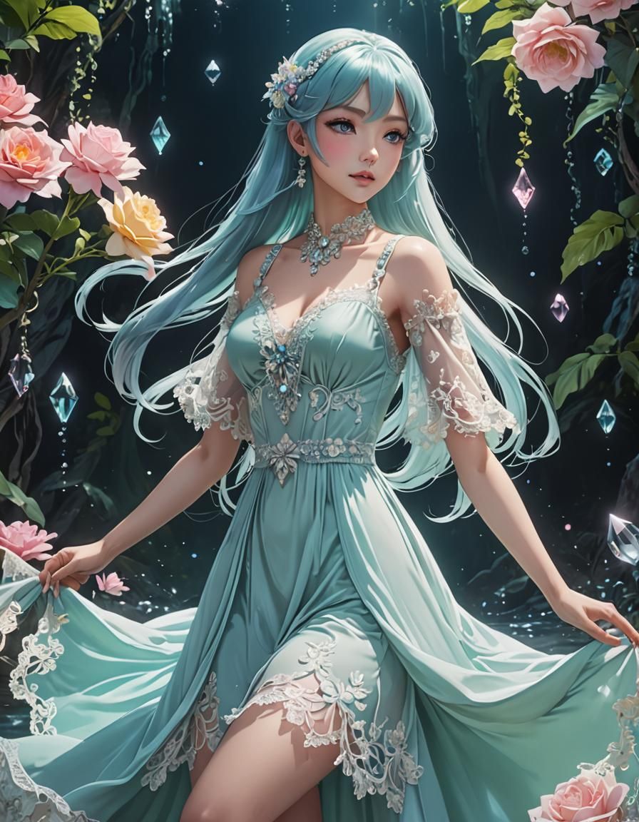 Pastel Velvet Dress in Anime Style
