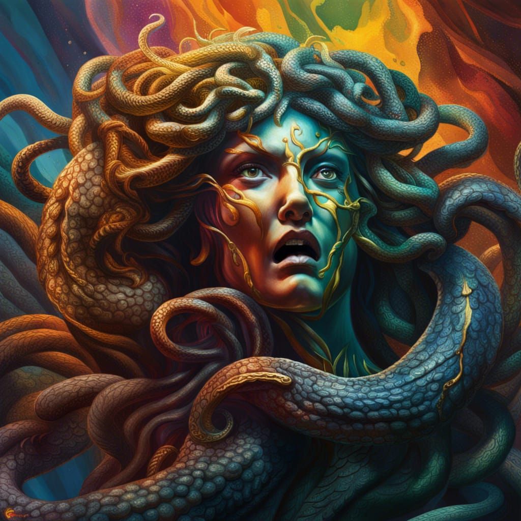 Medusa vs Perseus: Hyperrealistic Splash Art