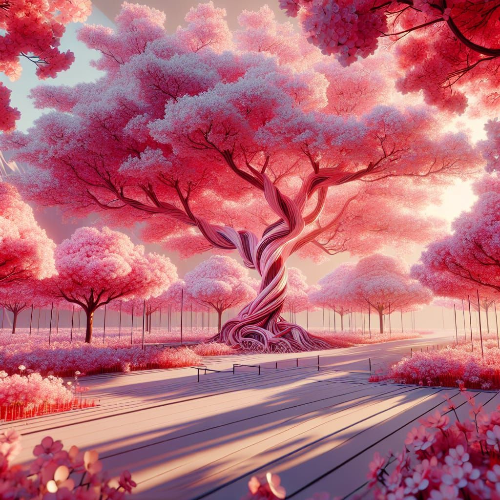 Enchanting Cherry Blossom Tree in 3D Digital Art