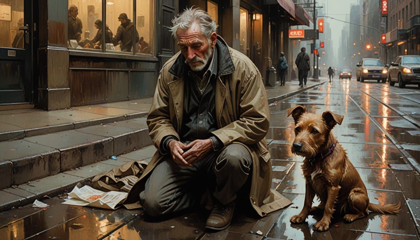 Grateful Homeless Man and Dog Find Hope in Abandoned Fast Fo...