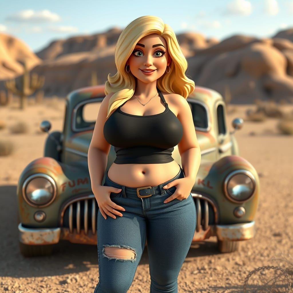 Clay Animation of a Voluptuous Woman in Desert