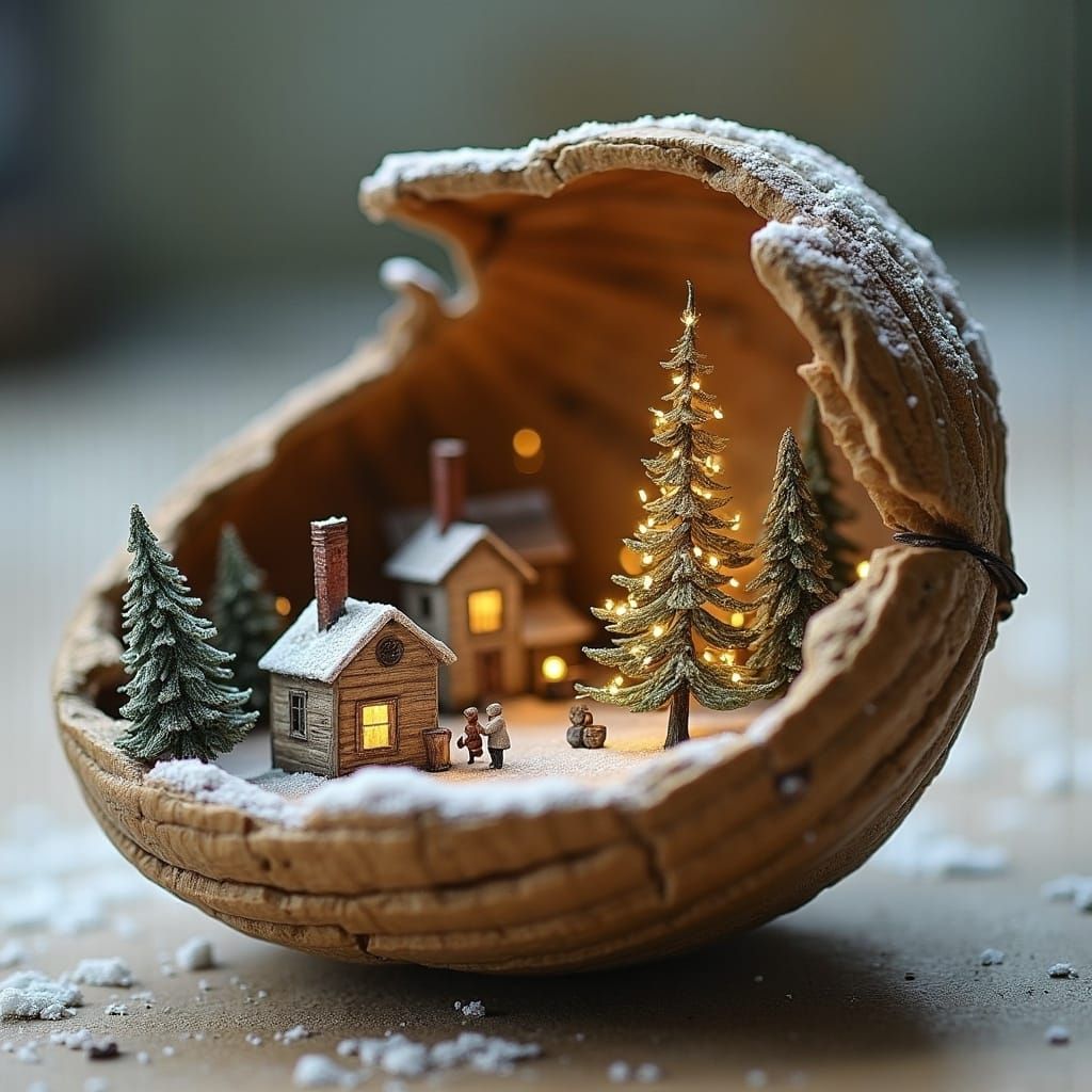 Magical Walnut Shell Village at Christmas