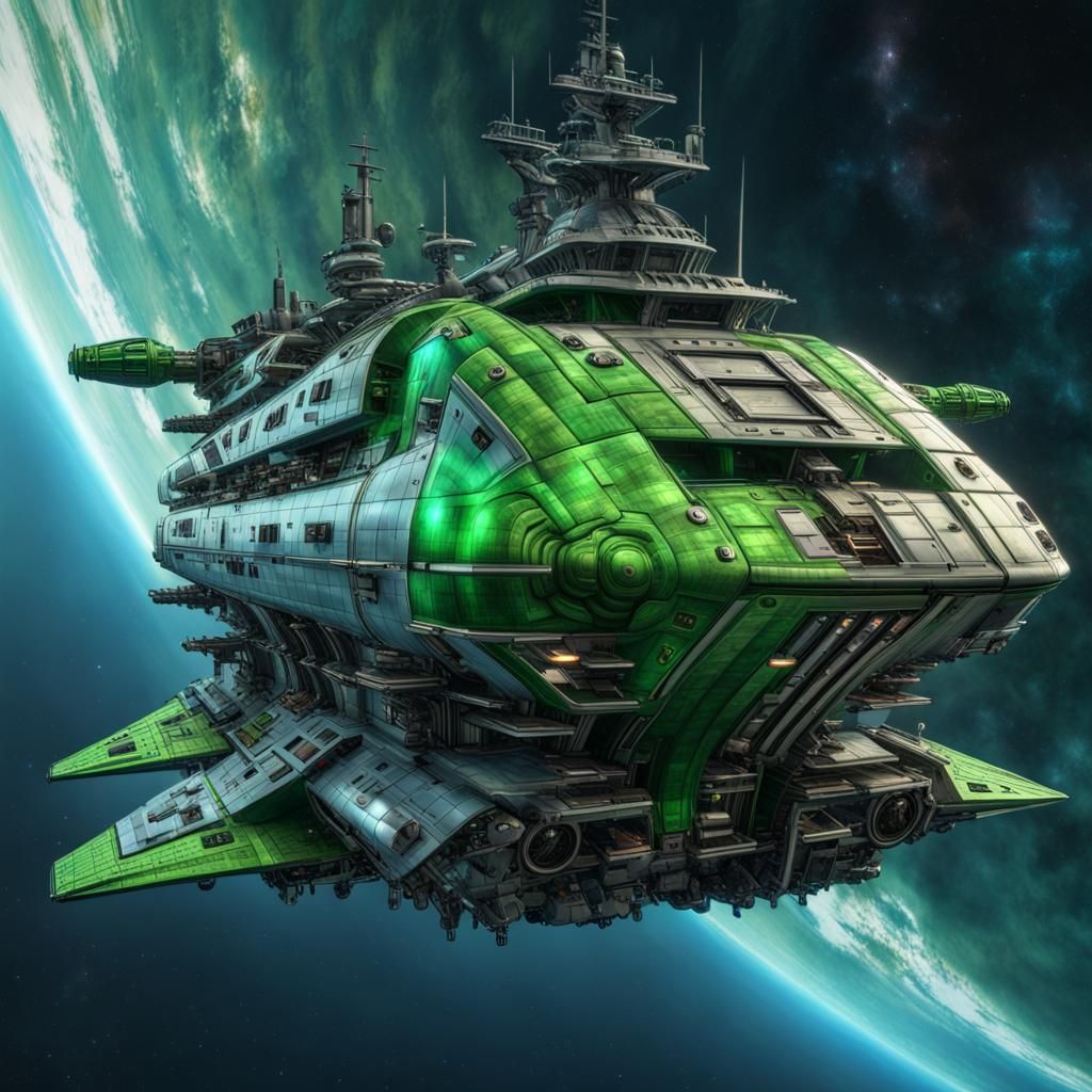 Starship Frigate in Chris Foss Style, Hyperrealistic 8K