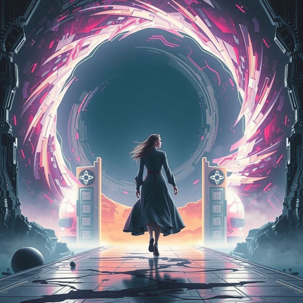 Futuristic Portal Gate Opens in Glitch Art Style