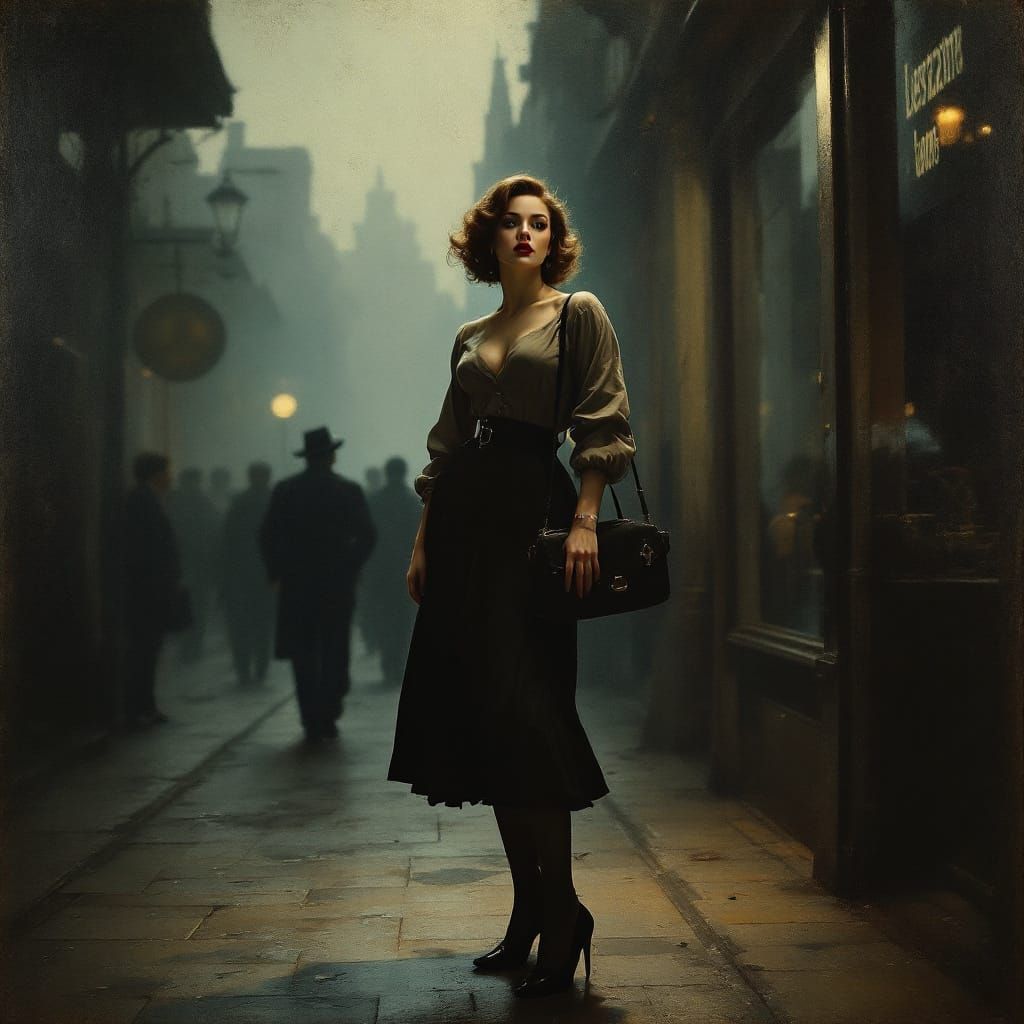 Melancholic Pin-Up in Chiaroscuro City Light