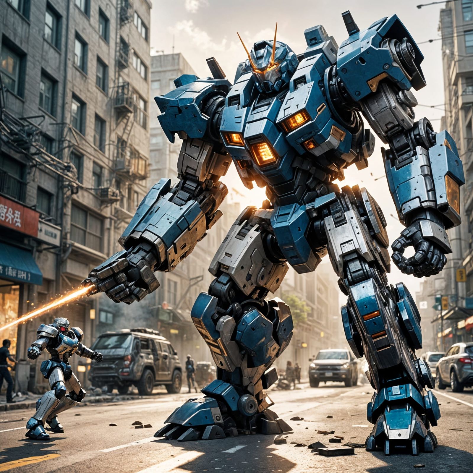 Giant Mecha Warrior Uppercut in Anime Style