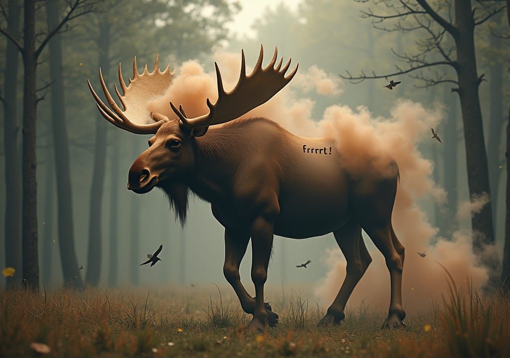 Moose Emitting Toxic Gas Cloud in Forest
