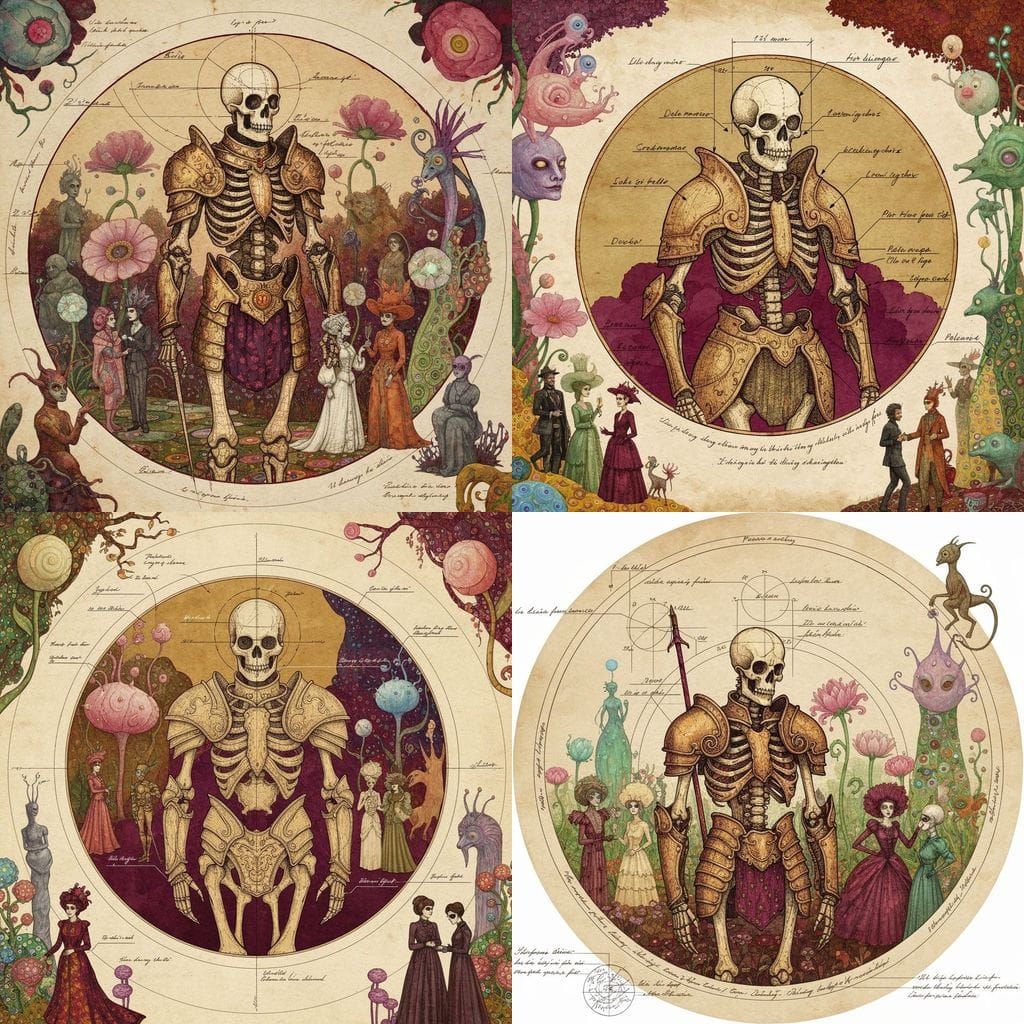 Skeletal Warrior as Technical Drawing in Earth Tones